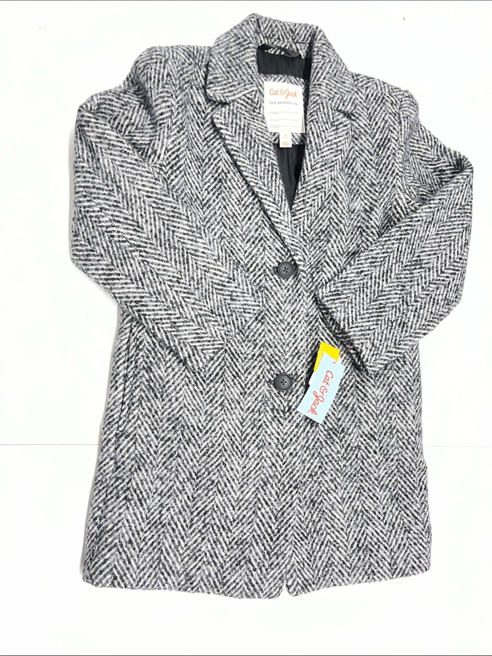 NEW Cat & Jack Girls Black & White Herringbone Pea Coat